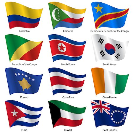 Set  Flags of world sovereign states. Vector illustration. Set number 8. Exact colors. Easy changes. Stock Photo - Budget Royalty-Free & Subscription, Code: 400-07516946