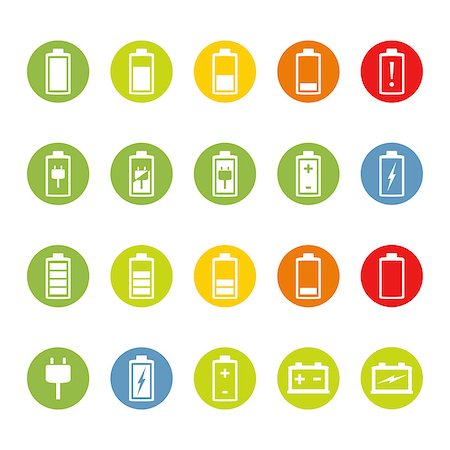 fuel indicator - Colored circles with battery and accumulator icons, flat design, vector eps10 illustration Stock Photo - Budget Royalty-Free & Subscription, Code: 400-07517762