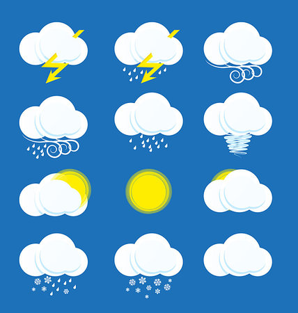 simsearch:400-06416612,k - Vector weather icons on blue background Stock Photo - Budget Royalty-Free & Subscription, Code: 400-07518920