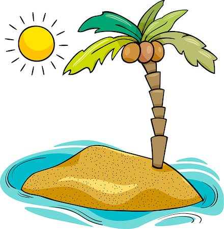 simsearch:400-04389195,k - Cartoon Illustration of Desert Island with Coconut Palm Stock Photo - Budget Royalty-Free & Subscription, Code: 400-07519074