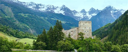 snowy austria village - Alps mountain Berneck Castle summer panorama (near Kauns village, Tirol, Austria). Stock Photo - Budget Royalty-Free & Subscription, Code: 400-07519274