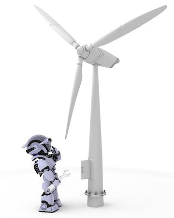 simsearch:400-04760873,k - 3D Render of a Robot with wind turbine Stock Photo - Budget Royalty-Free & Subscription, Code: 400-07511454