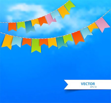 simsearch:400-06628533,k - Vector illustration (eps 10) of Blue sky with colorful flags Stock Photo - Budget Royalty-Free & Subscription, Code: 400-07511763