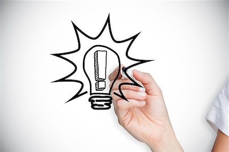 Composite image of businesswoman drawing light bulb against white background with vignette Stock Photo - Budget Royalty-Free & Subscription, Code: 400-07512699