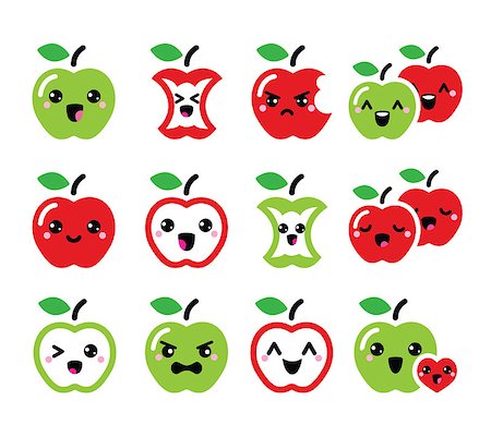 Vector icons set of apples wtih different expressions - happy, sad, angry isolated on white Stock Photo - Budget Royalty-Free & Subscription, Code: 400-07513637