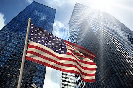 digital light building - USA national flag against low angle view of skyscrapers Stock Photo - Budget Royalty-Free & Subscription, Code: 400-07526024