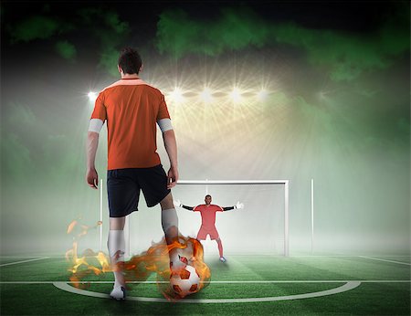 penalty - Composite image of football player about to take a penalty against football pitch under spotlights Stock Photo - Budget Royalty-Free & Subscription, Code: 400-07528429