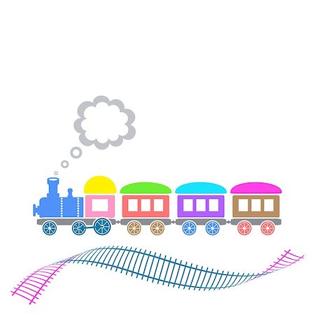 simsearch:400-04992228,k - Cute colorful retro train with waved track isolated Foto de stock - Super Valor sin royalties y Suscripción, Código: 400-07545102
