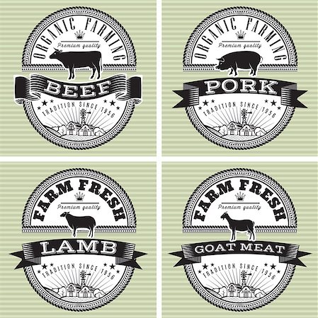 farm vector - icons on vintage background pig, cow, sheep, goat Stock Photo - Budget Royalty-Free & Subscription, Code: 400-07549019