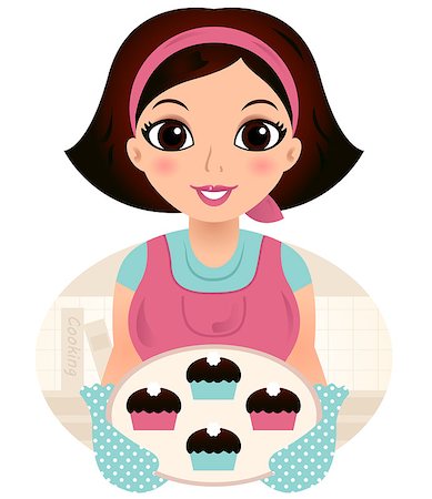 retro chef - Cooking Mother holding cookies. Vector cartoon Illustration Stock Photo - Budget Royalty-Free & Subscription, Code: 400-07549031