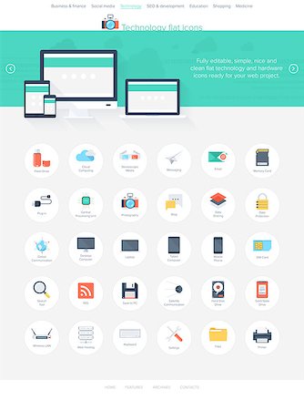 Vector collection of modern, simple, flat and trendy technology icons. Easy to edit web template for your project. Stock Photo - Budget Royalty-Free & Subscription, Code: 400-07549331