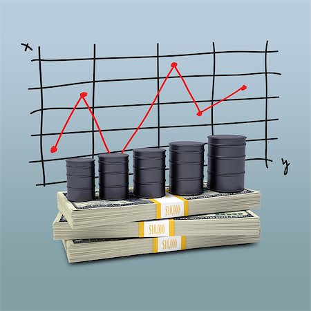 simsearch:400-05002911,k - Barrels oil stand on pack of dollars. Schedule price changes in the background Stock Photo - Budget Royalty-Free & Subscription, Code: 400-07554084