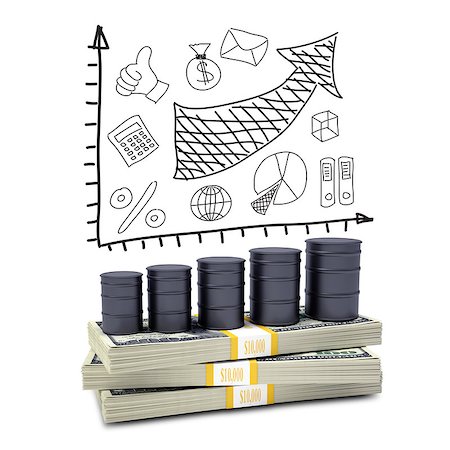 simsearch:400-05002911,k - Barrels oil stand on pack of dollars. Business sketches in the background Stock Photo - Budget Royalty-Free & Subscription, Code: 400-07554102