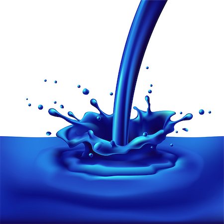 pouring ink vector - Pouring of blue paint with splashes. Bright illustration on white background Stock Photo - Budget Royalty-Free & Subscription, Code: 400-07556832