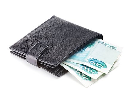 black leather wallet with cash, isolated on white Stock Photo - Budget Royalty-Free & Subscription, Code: 400-07556927