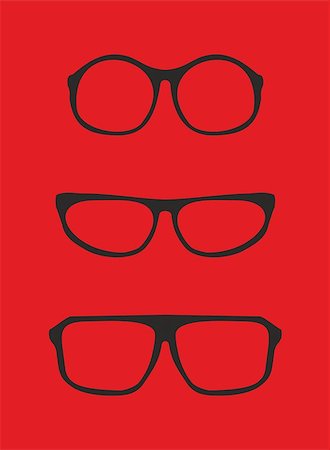 Black nerd glasses for professor or secretary with thick holder - retro hipster vector illustration isolated on red background. Stock Photo - Budget Royalty-Free & Subscription, Code: 400-07558286