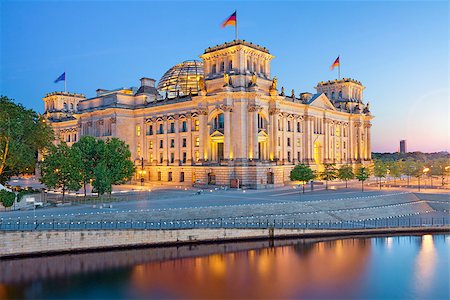 spree - Image of illuminated Reichstag Building in Berlin, Germany. Stock Photo - Budget Royalty-Free & Subscription, Code: 400-07558318