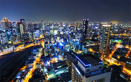 simsearch:400-05706130,k - Panoramic view Osaka at night, Japan Stock Photo - Budget Royalty-Free & Subscription, Code: 400-07550277