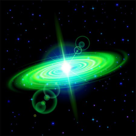 simsearch:400-07550284,k - Space background. Green galaxy with bright flare among stars in dark universe Photographie de stock - Aubaine LD & Abonnement, Code: 400-07550318