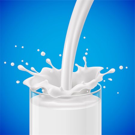 Pouring milk into glass with splashes against blue background Stock Photo - Budget Royalty-Free & Subscription, Code: 400-07550904