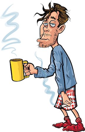 Cartoon youth who has just woken up. He has coffee and a cigarette Stock Photo - Budget Royalty-Free & Subscription, Code: 400-07551222