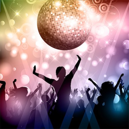 simsearch:400-04389591,k - Silhouette of a party crowd on a disco ball background Stock Photo - Budget Royalty-Free & Subscription, Code: 400-07551606