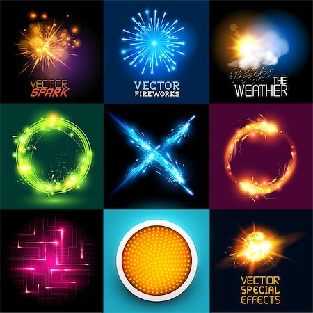 exploding electricity - Vector special effects Collection. Set of various light effects and symbols, vector illustration. Stock Photo - Budget Royalty-Free & Subscription, Code: 400-07551849