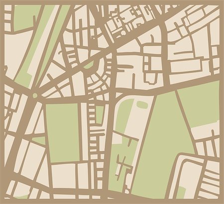 Abstract vector city map with brown streets, beige buildings and green park. Simply hand made draft town plan vintage illustration. Stock Photo - Budget Royalty-Free & Subscription, Code: 400-07553946