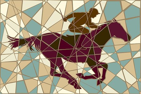 Editable vector colorful mosaic illustration of a jockey riding a racing horse Stock Photo - Budget Royalty-Free & Subscription, Code: 400-07553941