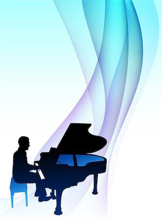 picture of the blue playing a instruments - Piano  Musician on Abstract Flowing Background Original Illustration Stock Photo - Budget Royalty-Free & Subscription, Code: 400-07567697