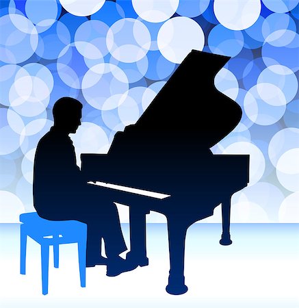 Piano Musician on Blue Lens Flare Background Original Illustration Photographie de stock - Aubaine LD & Abonnement, Code: 400-07567727