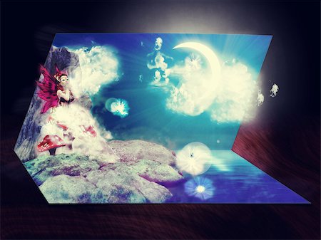 Illustration of 3D live card with fairy and moon. Stock Photo - Budget Royalty-Free & Subscription, Code: 400-07574113