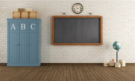 Vintage classroom with blackboard and wooden cabinets - rendering Stock Photo - Budget Royalty-Free & Subscription, Code: 400-07574772