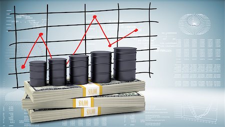 simsearch:400-05002911,k - Barrels oil stand on pack of dollars. Schedule price changes in the background Stock Photo - Budget Royalty-Free & Subscription, Code: 400-07574913