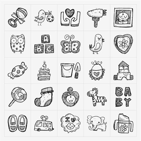 doodle baby icon sets Stock Photo - Budget Royalty-Free & Subscription, Code: 400-07574973