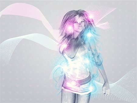 simsearch:400-06481645,k - 3d girl dancing with blue and magenta lights on grey background. Stock Photo - Budget Royalty-Free & Subscription, Code: 400-07575064