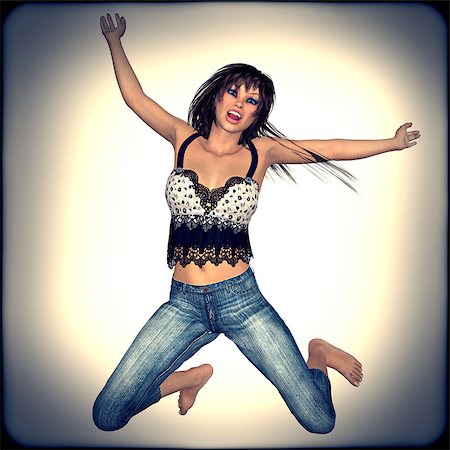 simsearch:400-06481645,k - Beautiful 3d girl is in casual fashion style jump. Stock Photo - Budget Royalty-Free & Subscription, Code: 400-07575133