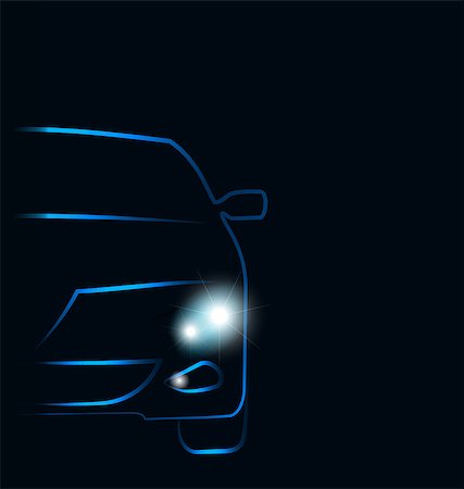 Illustration silhouette of car with headlights in darkness - vector Stock Photo - Budget Royalty-Free & Subscription, Code: 400-07575481