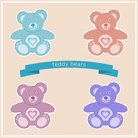 sweet baby cartoon - Four vintage colorful cute teddy bears with hearts Stock Photo - Budget Royalty-Free & Subscription, Code: 400-07575638