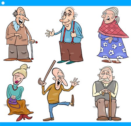 elder woman with cane - Cartoon Illustration Set of Elder Men and Women Seniors Foto de stock - Super Valor sin royalties y Suscripción, Código: 400-07578831