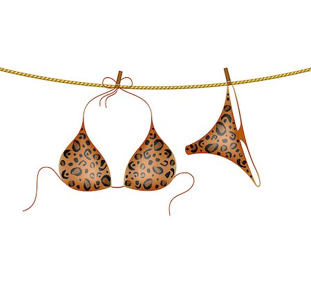 peg - Leopard bikini suit hanging on rope on white background Stock Photo - Budget Royalty-Free & Subscription, Code: 400-07579328