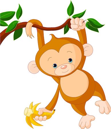 simsearch:400-04227154,k - Cute baby monkey on a tree holding banana Stock Photo - Budget Royalty-Free & Subscription, Code: 400-07579829