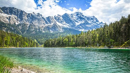 An image of the Eibsee and the Zugspitze in Bavaria Germany Stock Photo - Budget Royalty-Free & Subscription, Code: 400-07570125