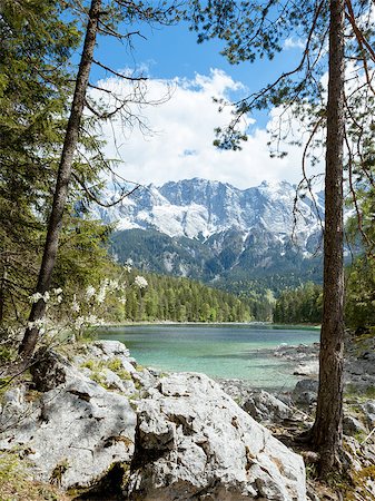 An image of the Eibsee and the Zugspitze in Bavaria Germany Stock Photo - Budget Royalty-Free & Subscription, Code: 400-07570180