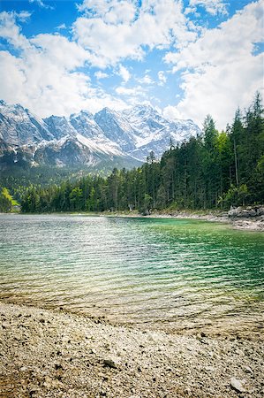 An image of the Eibsee and the Zugspitze in Bavaria Germany Stock Photo - Budget Royalty-Free & Subscription, Code: 400-07571461