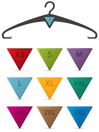 Cloth hanger design with interchangeable buttons showing sizes Foto de stock - Super Valor sin royalties y Suscripción, Código: 400-07573554