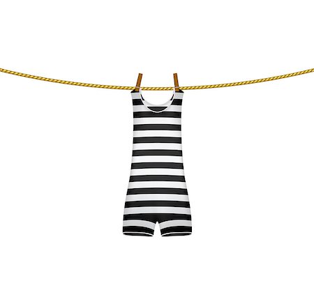 peg - Striped retro swimsuit hanging on rope on white background Stock Photo - Budget Royalty-Free & Subscription, Code: 400-07573946