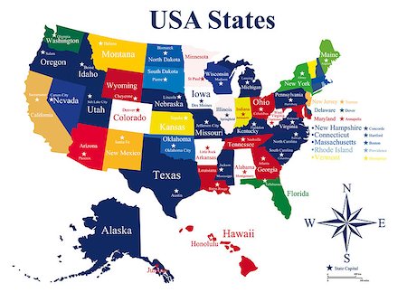 USA map with states and capital cities Stock Photo - Budget Royalty-Free & Subscription, Code: 400-07573956