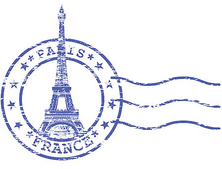 stamp - Shabby stamp with Eiffel tower - Sights of Paris Photographie de stock - Aubaine LD & Abonnement, Code: 400-07580060