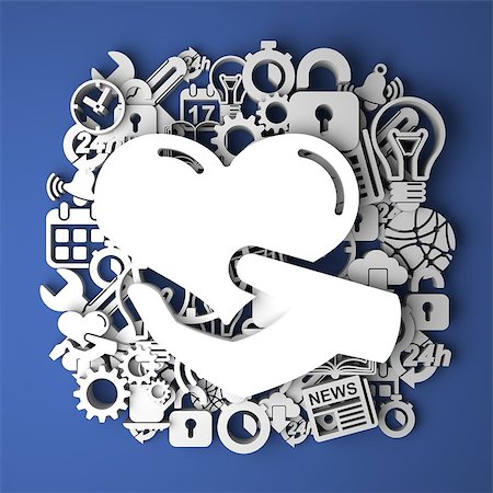 Icon of Heart in the Hand on Handmade Paper Decoration on Blue Background. Stock Photo - Budget Royalty-Free & Subscription, Code: 400-07615253